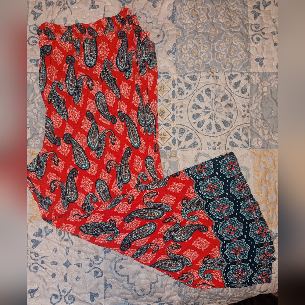 Red Paisley Print Pants